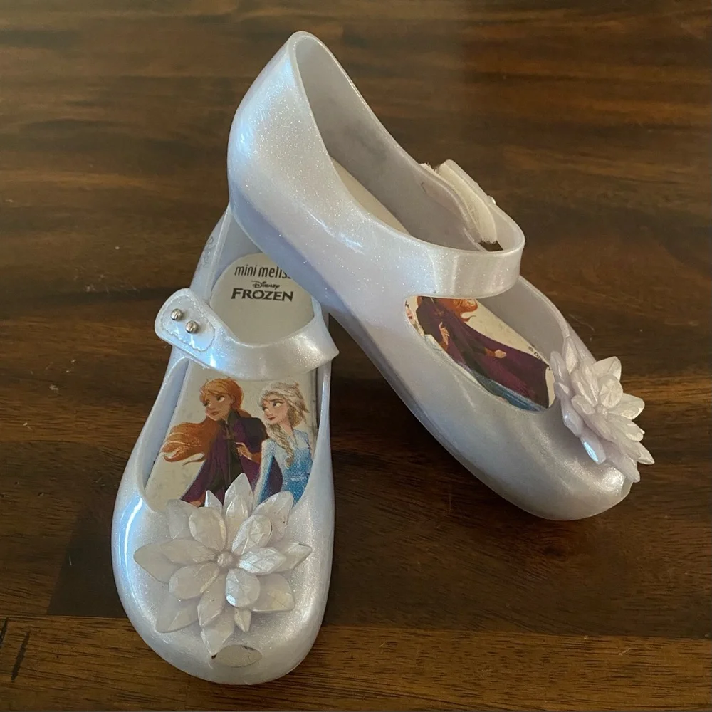 Mini Melissa Kids Frozen Elsa & Anna Shimmery White Mary Jane Shoes